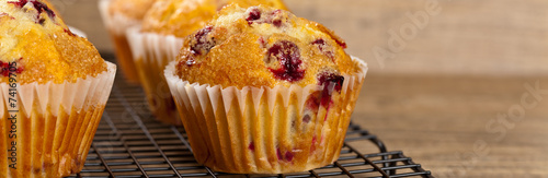 Freshly baked Cranberry muffins. Selective focus.
