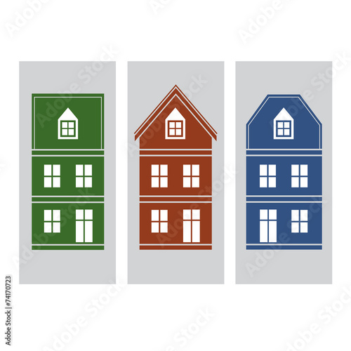 set of silhouette houses flat design vector illustration