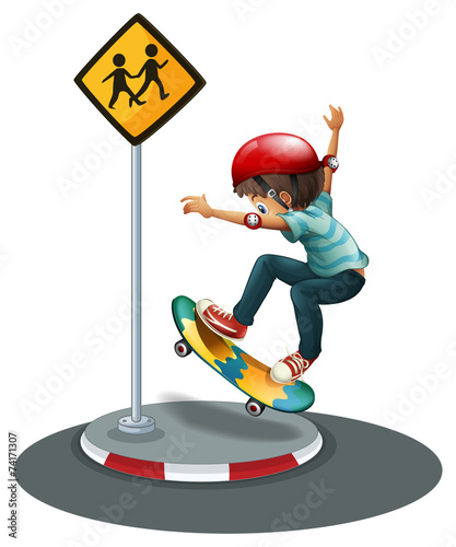 A boy skateboarding