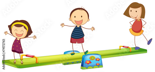 Kids playing with the seesaw