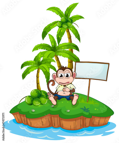 An island with a monkey and a signboard