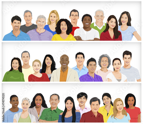 Illustration of Multiethnic People in a Row