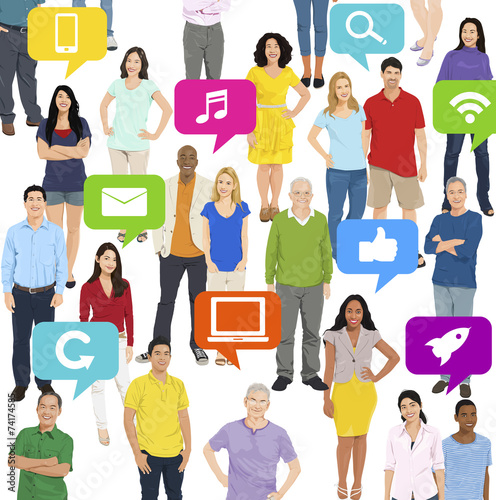 Illustration of Multiethnic People Social Media Concept