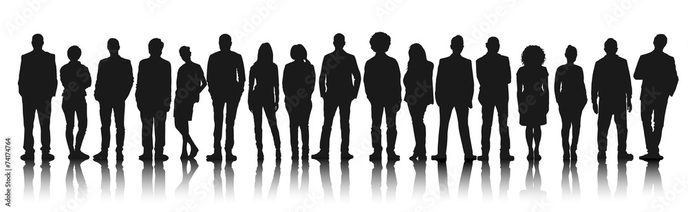 Silhouettes of Casual People in a Row Silhouettes of Casual People in a Row