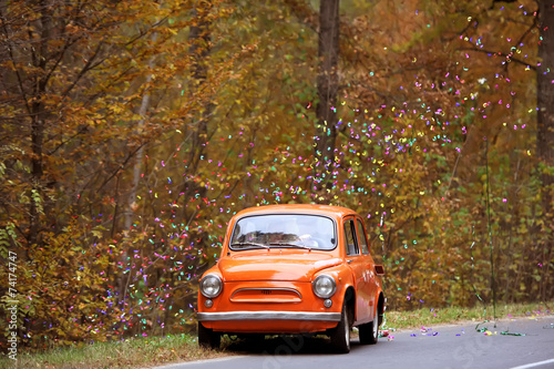 the ancient car in the autumn wedding day © Irina84