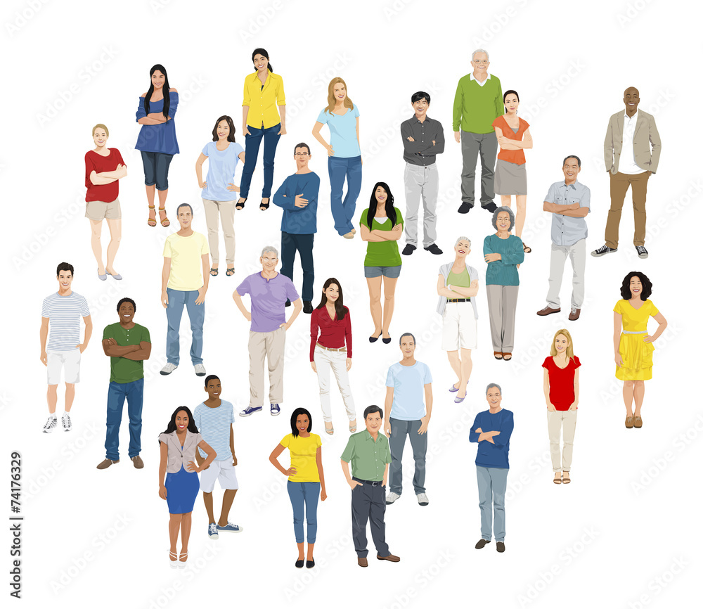 Obraz premium Multi-Ethnic Group of People Standing Isolated on White