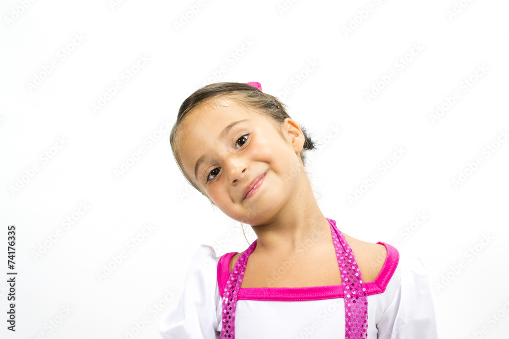 Beautiful little girl smiling with colorful dance dress Beautiful little girl smiling with colorful dance dress