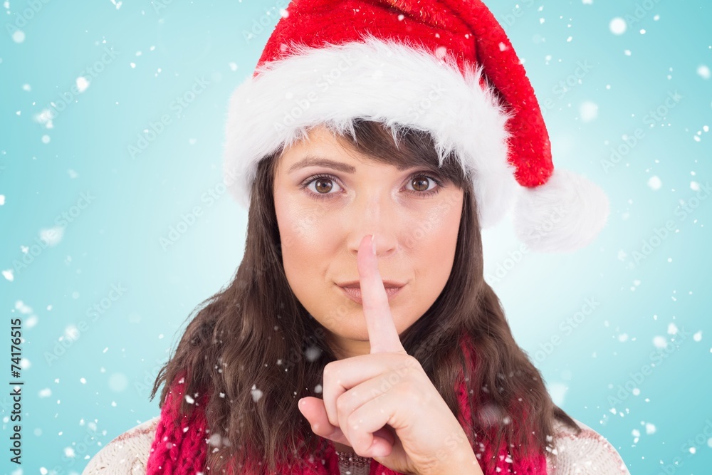 Composite image of portrait of a brunette keeping a secret Composite image of portrait of a brunette keeping a secret
