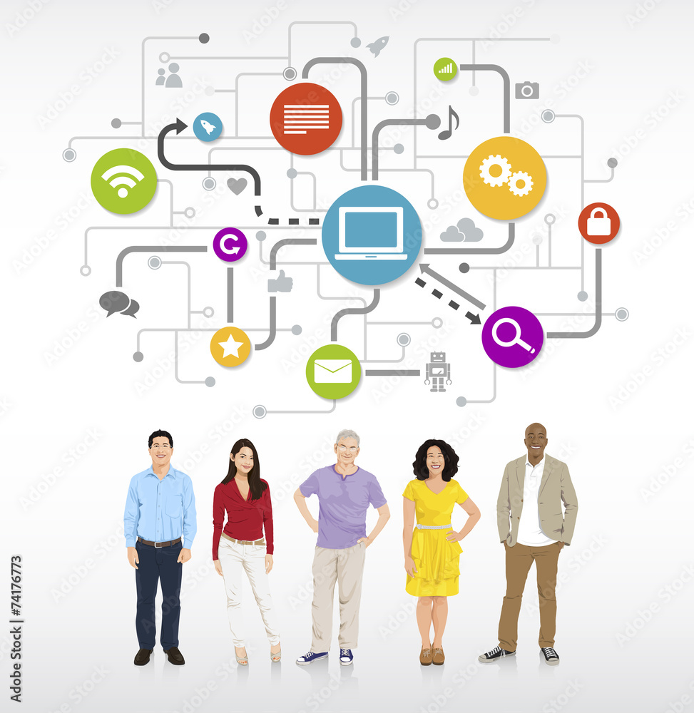 Multiethnic Group of People with Global Communication Multiethnic Group of People with Global Communication