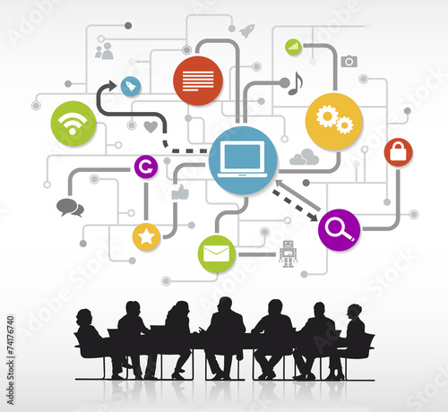 Group of Business People Meeting with Technology Symbol