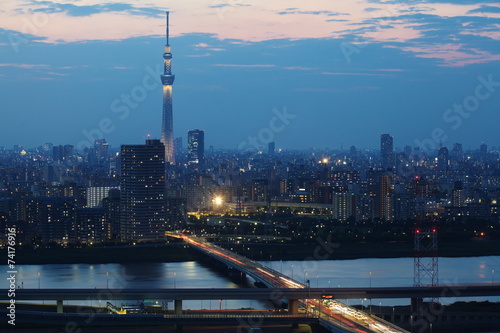 Sunset view of Tokyo city and Tokyo sky tree