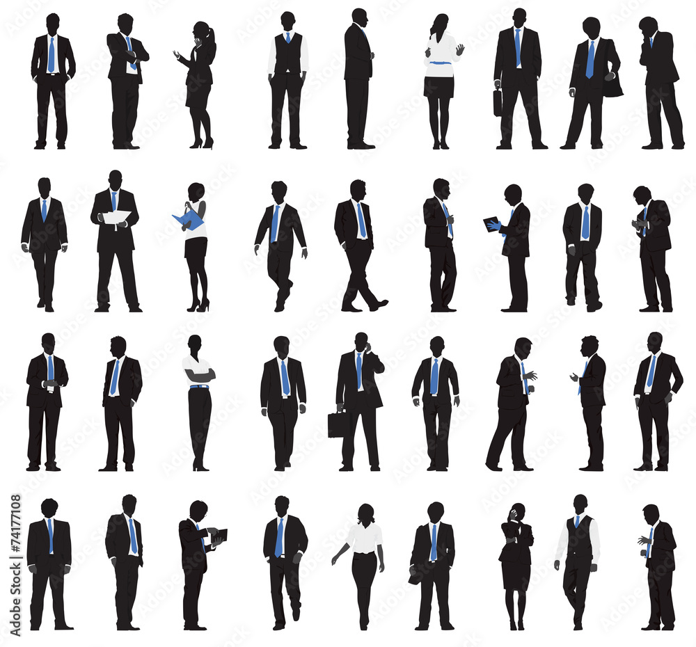 Fototapeta Silhouettes of Business People Working in a Row