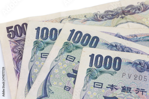 close up of japanese currency yen bank notes