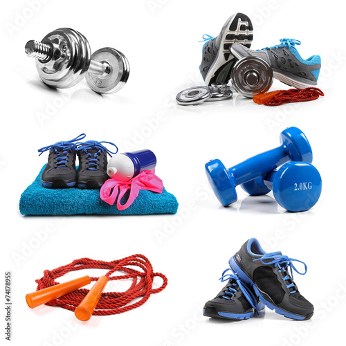 fitness equipment objects isolated on white