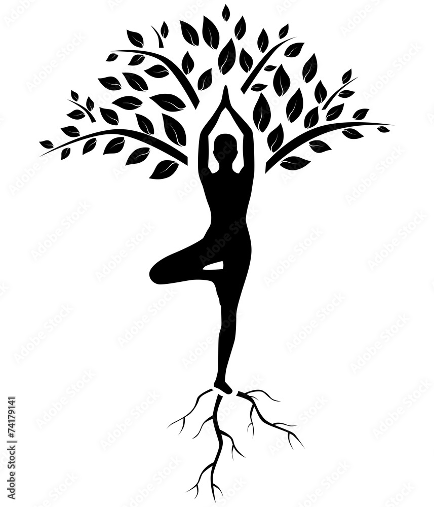 yoga tree pose silhouette Stock Vector