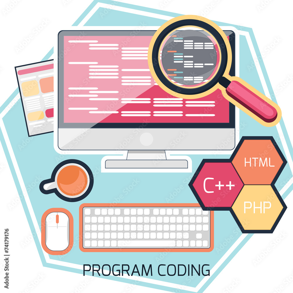 Flat design concept of program coding