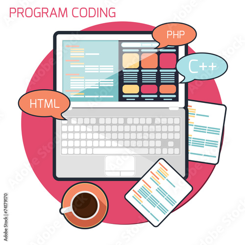Flat design concept of program coding