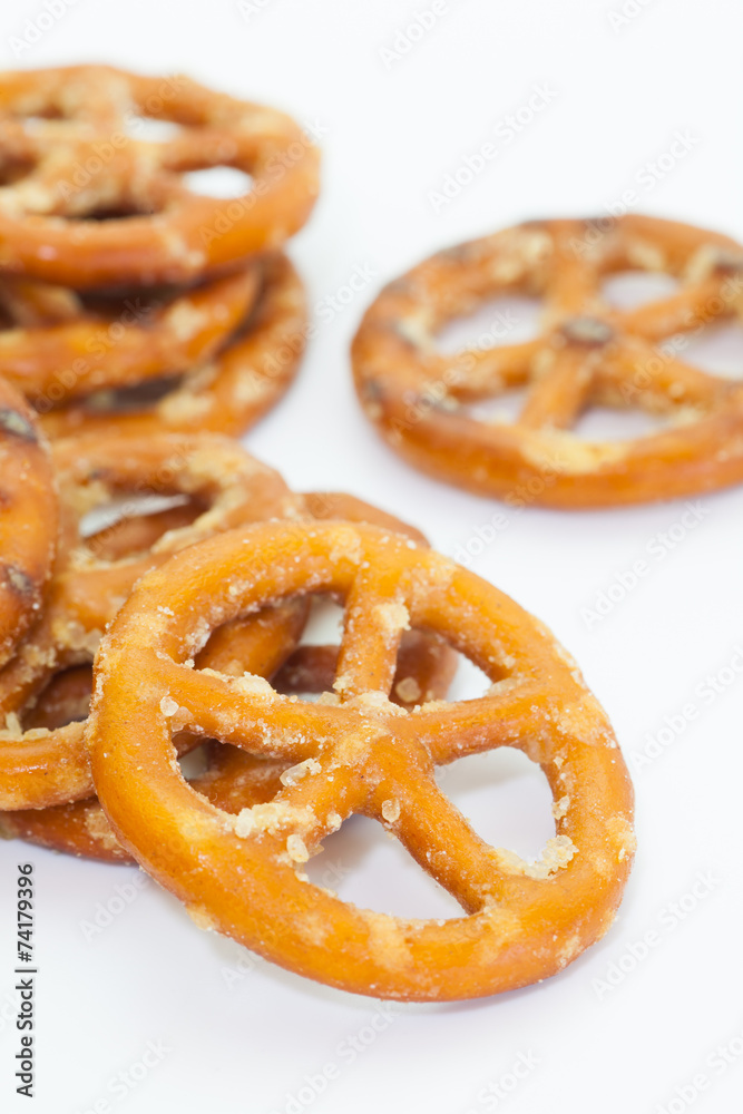 Baked bread pretzel snack on white background Baked bread pretzel snack on white background