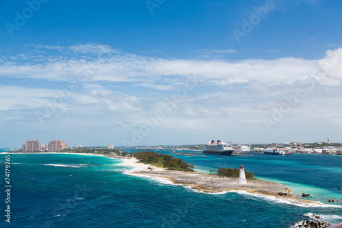 Bahamas Lighthouse with Nassau and Resort in Background