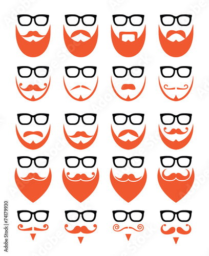 Ginger beard and glasses, hipster icons set