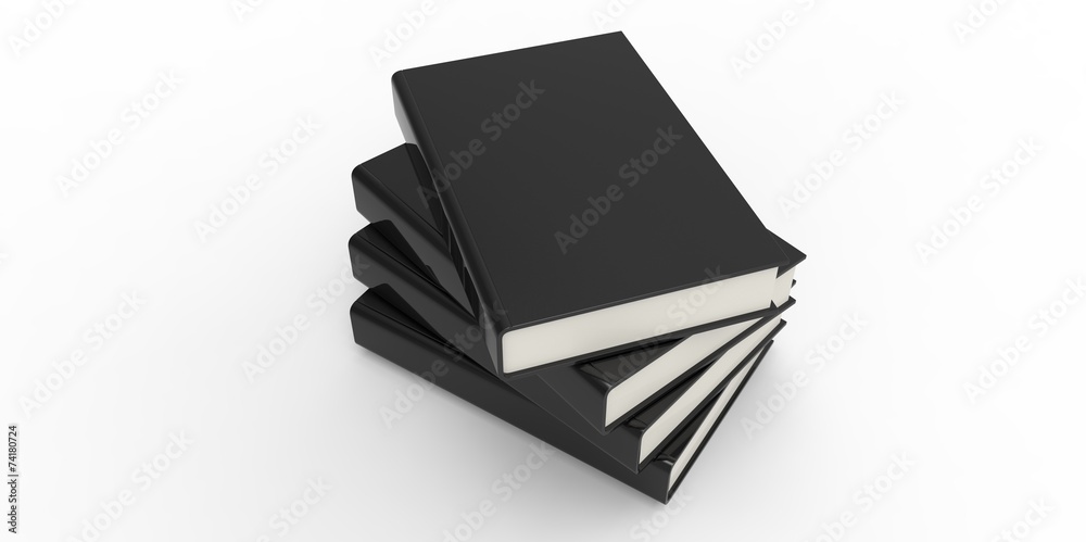 Four twisted black cover books on plain background Four twisted black cover books on plain background