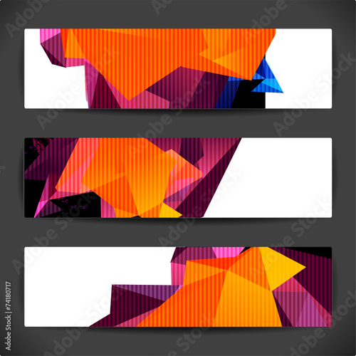 Set of bright polygonal geometric banners for modern design