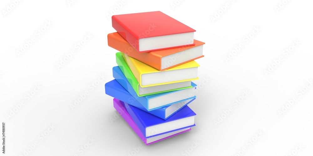 Row stack of colorful books on a plain background Row stack of colorful books on a plain background