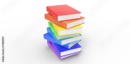 Row stack of colorful books on a plain background