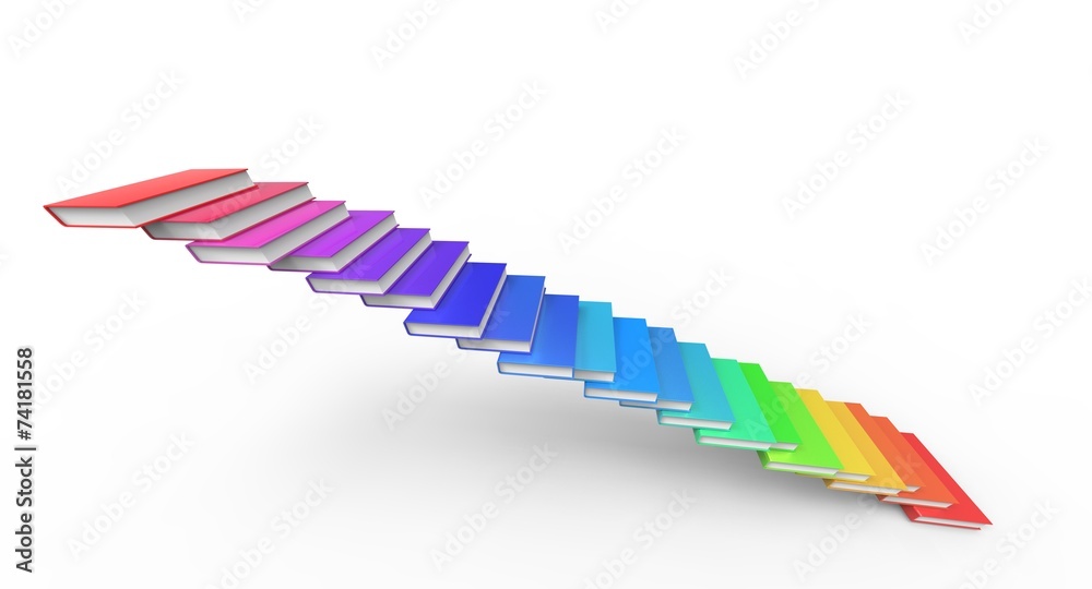 rainbow raw 3D Colorful stairs made of books rainbow raw 3D Colorful stairs made of books