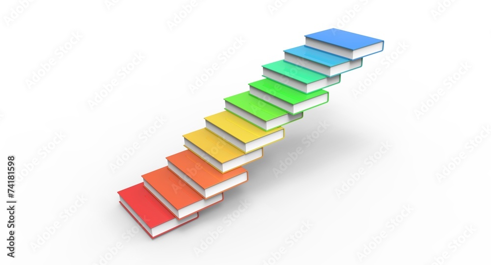 rainbow raw 3D Colorful stairs made of books rainbow raw 3D Colorful stairs made of books