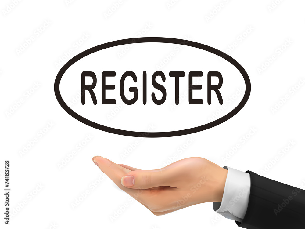 register word holding by realistic hand register word holding by realistic hand