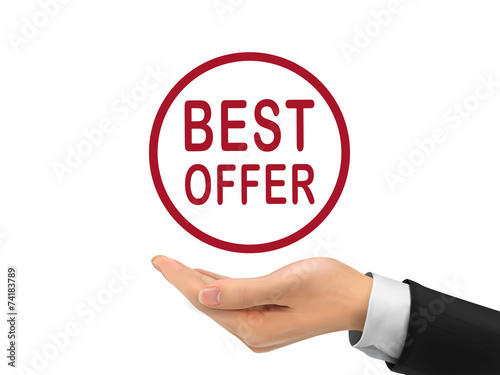 best offer words holding by realistic hand