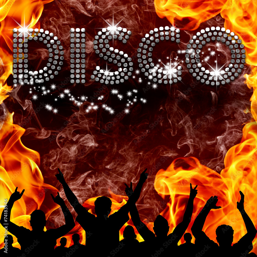 Disco poster hot devilish flames - obrazy, fototapety, plakaty 