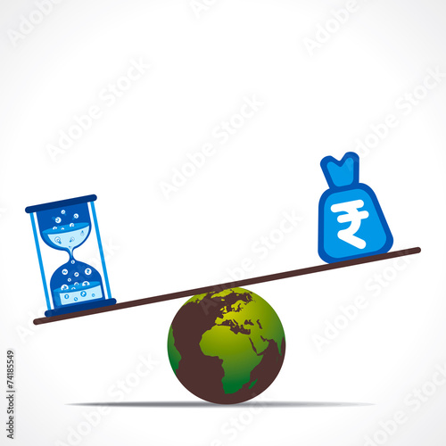 rupee and sand clock weighing on earth concept