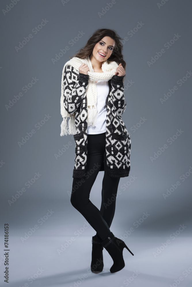 She is waiting for first snow She is waiting for first snow