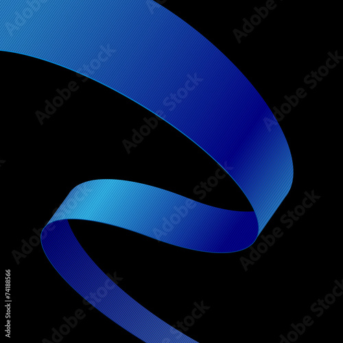 Blue fabric curved ribbon on black background