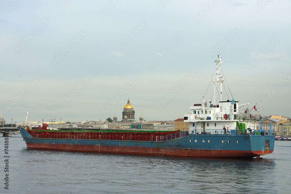 St. Petersburg, the cargo ship on the Neva river
