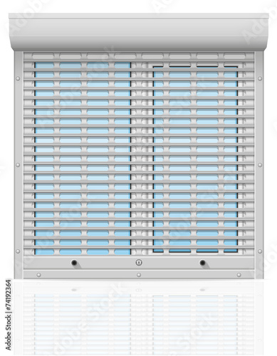 plastic window behind metal perforated rolling shutters vector i