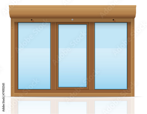 brown plastic window with rolling shutters vector illustration