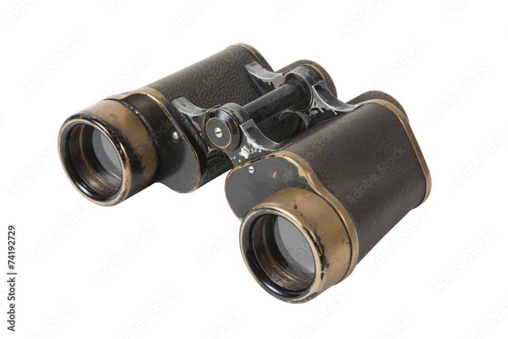Old  binoculars on a white background