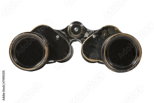 Old binoculars on a white background