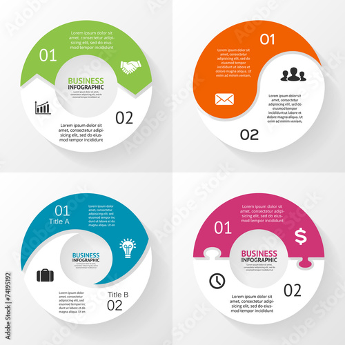 Circle arrows puzzle infographic, diagram, 2 steps