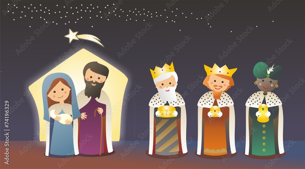 Sagrada familia y la visita de los Reyes Magos Stock Vector | Adobe Stock