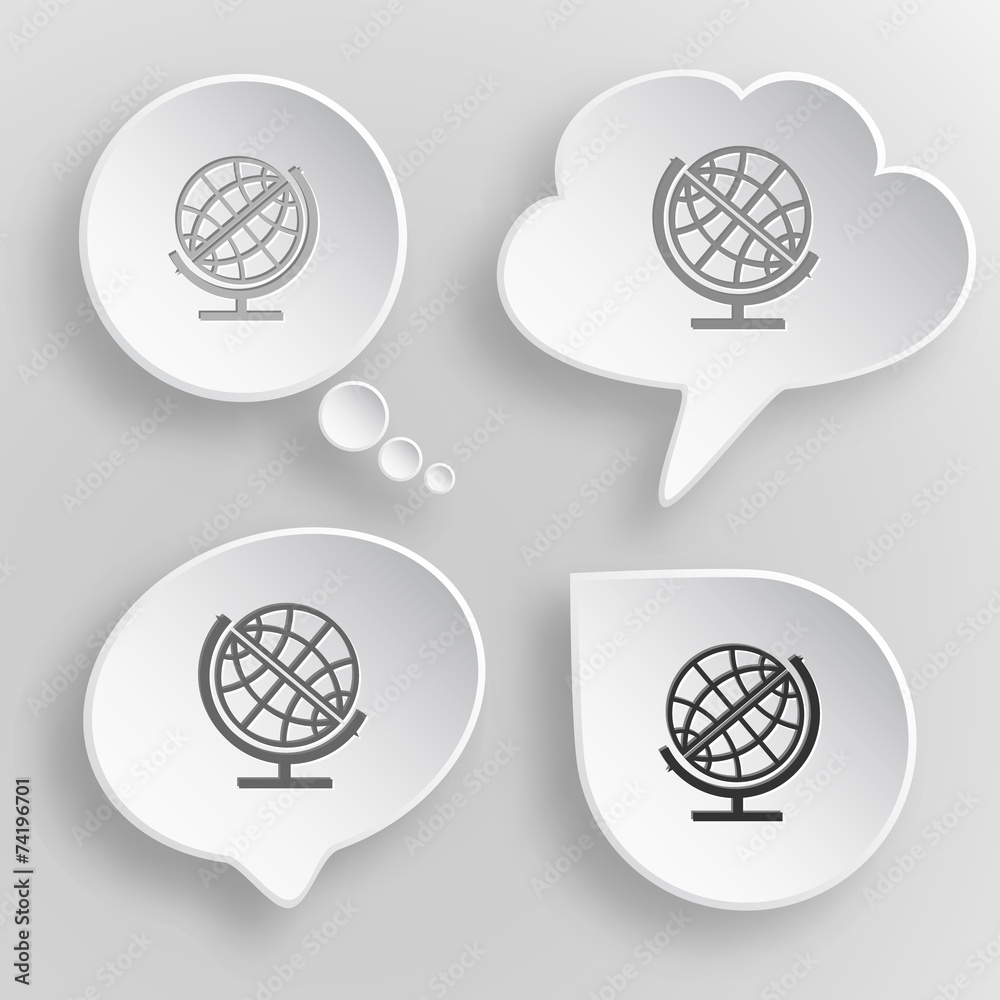 Globe. White flat vector buttons on gray background. Globe. White flat vector buttons on gray background.