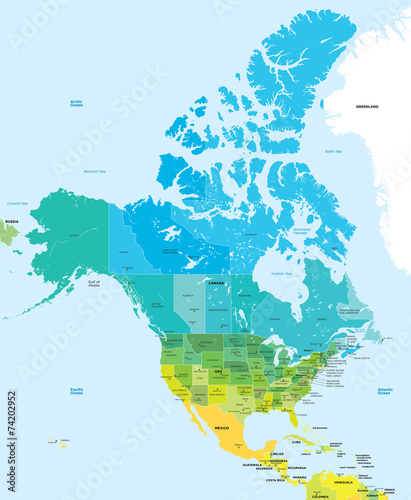 Color map of the USA and Canada