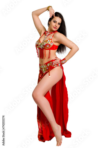 girl in a red suit oriental dance