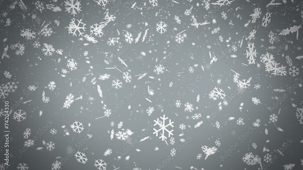 Beautiful Snowfall in Front of a Silver Background