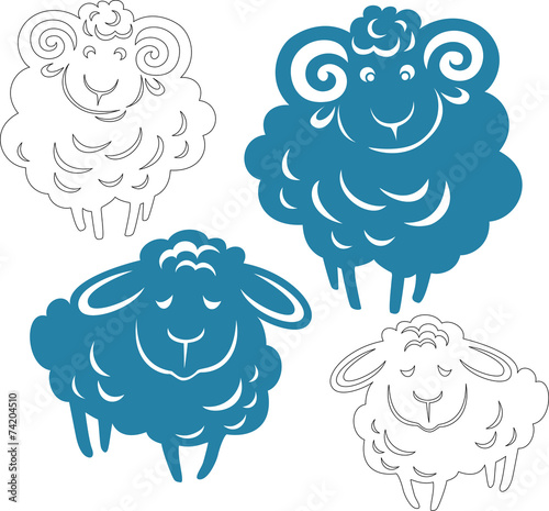 Vector silhouette of a ram and sheep