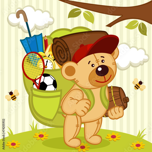 teddy bear goes hiking - vector illustration, eps photo