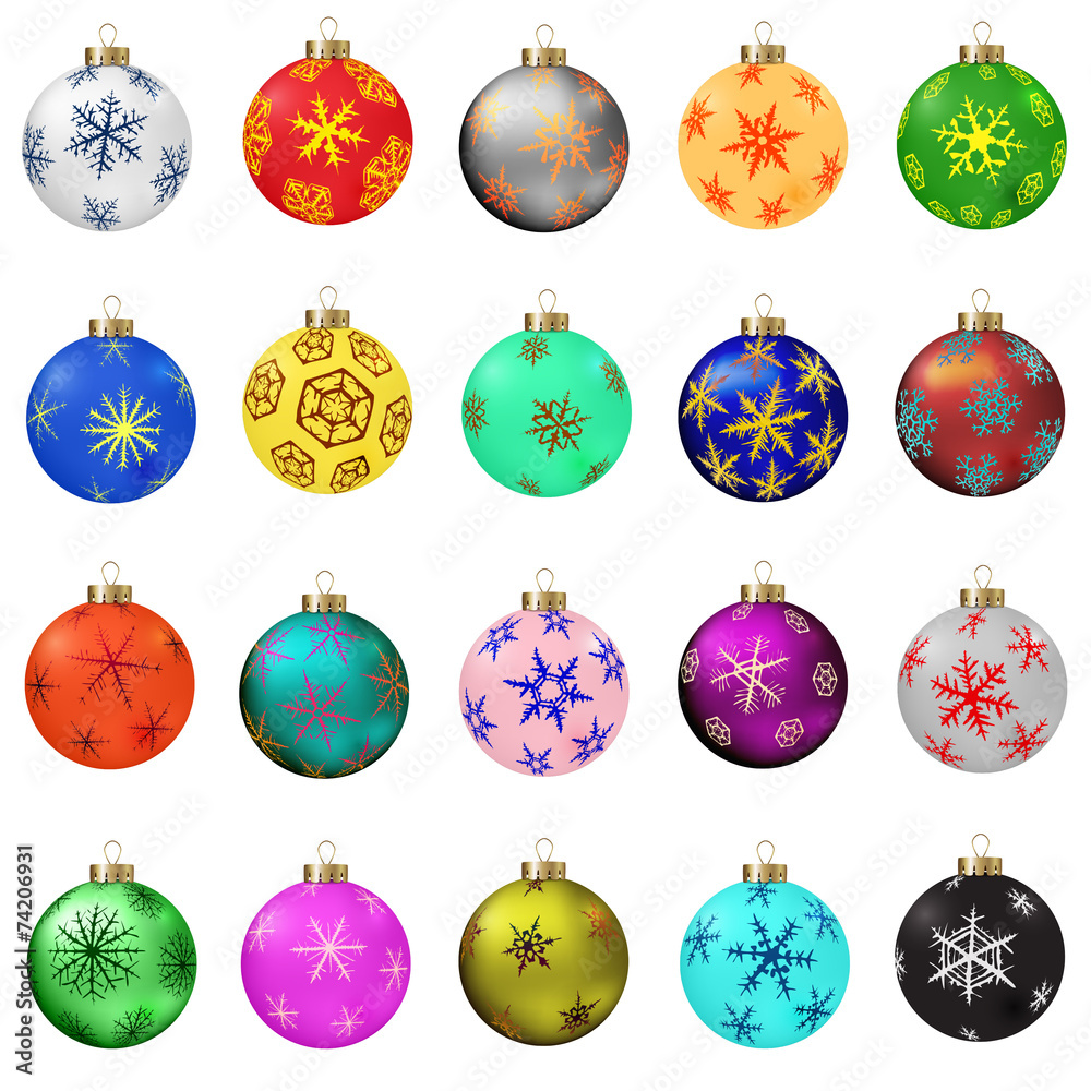 Set of vector Christmas balls with snowflakes ornament. Set of vector Christmas balls with snowflakes ornament.